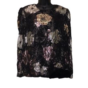 Vintage 80s/90s HAL FERMAN Gold~Black Metallic Blouse~Union Made